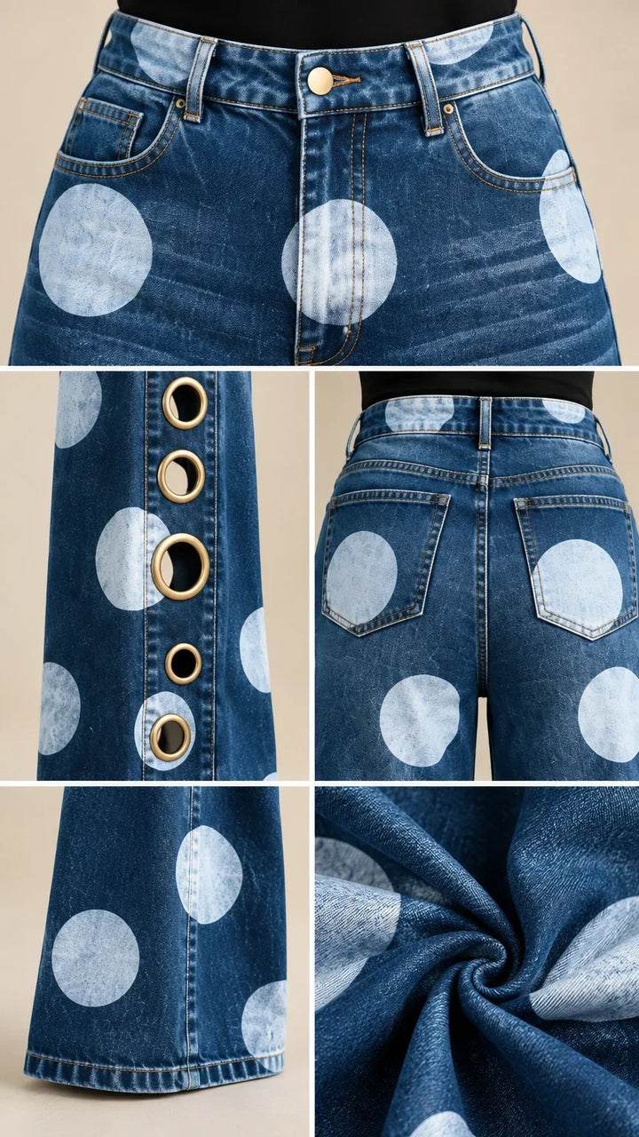Alia - Premium Polka-Dot Wide-Leg Jeans