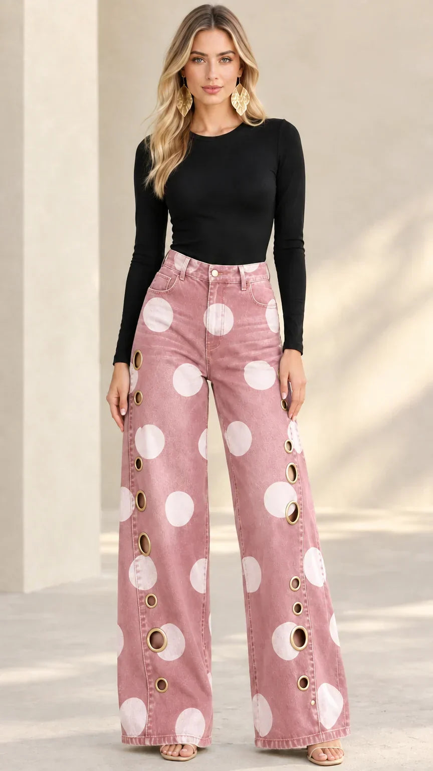Alia - Premium Polka-Dot Wide-Leg Jeans