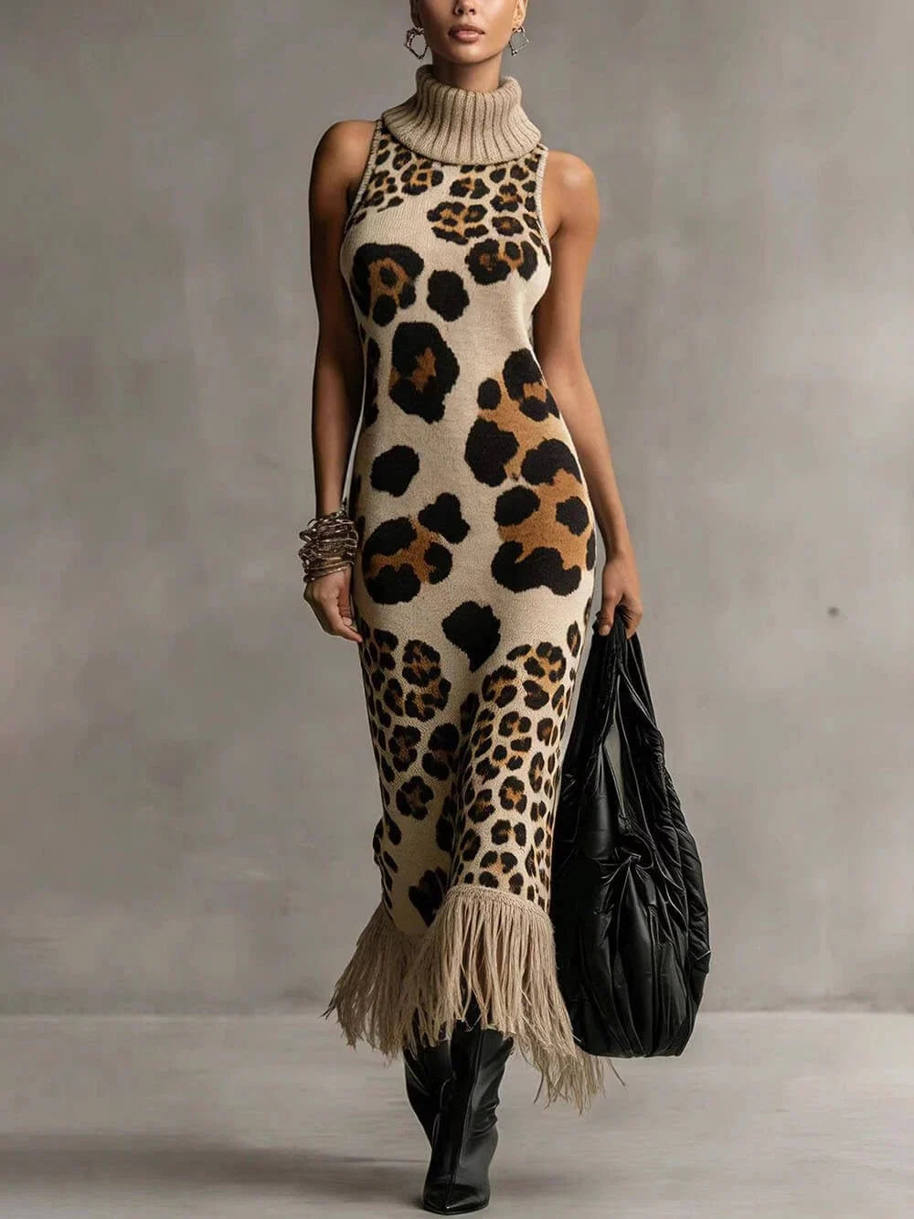 Oksana - Leopard-Print Fringed Maxi Dress