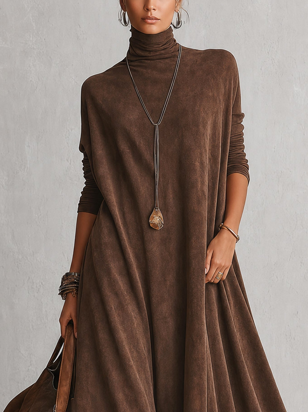 Maelis - Velvety Lace-Trim Maxi Dress