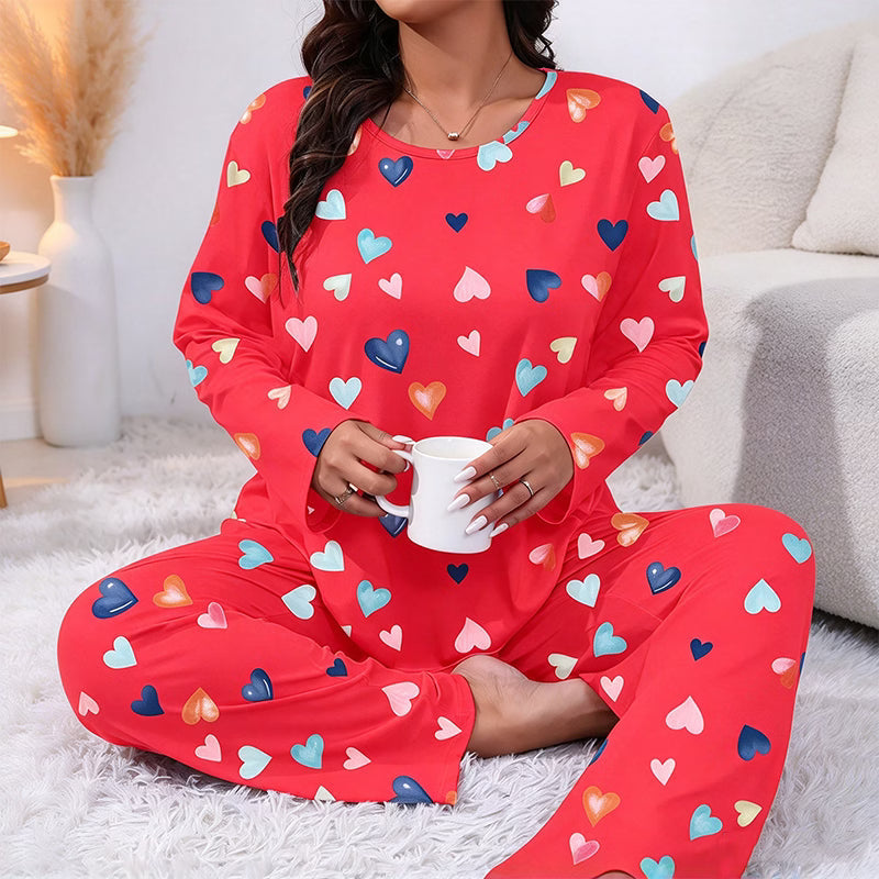 Bina - Soft-Touch Long-Sleeved Heart-Print Pyjama Set