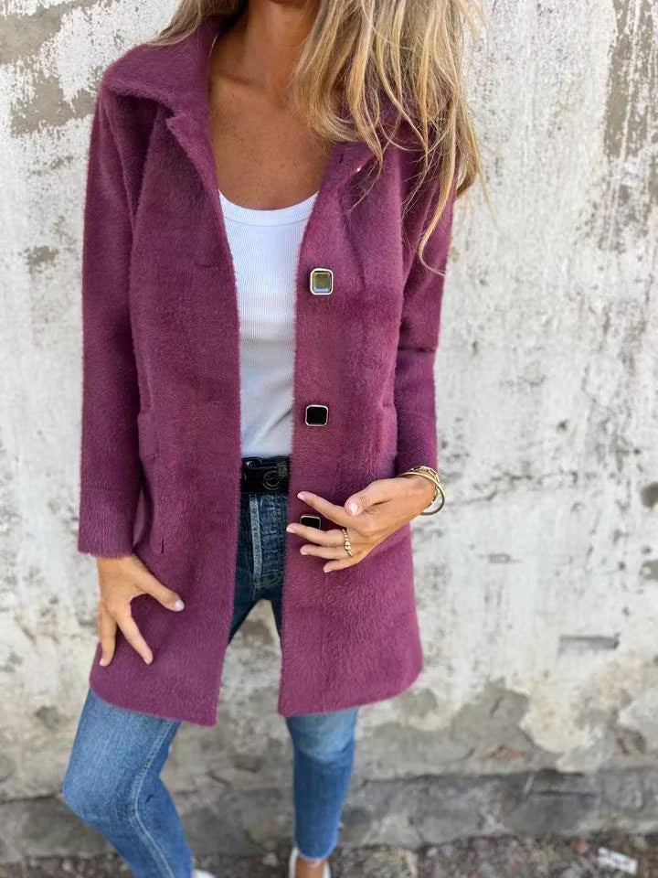 Fia - Soft Touch Button Front Longline Coat