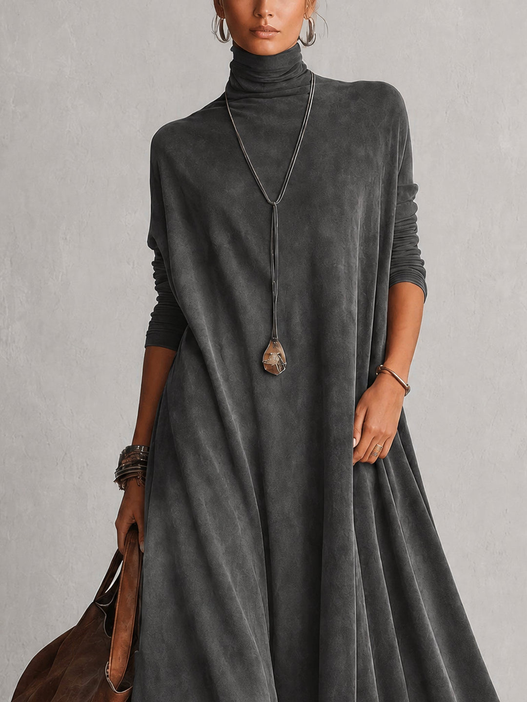 Maelis - Velvety Lace-Trim Maxi Dress