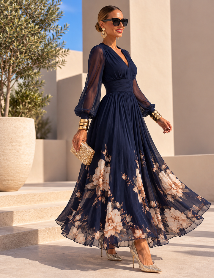 Pirelle - Waist-Defining Floral Maxi Dress