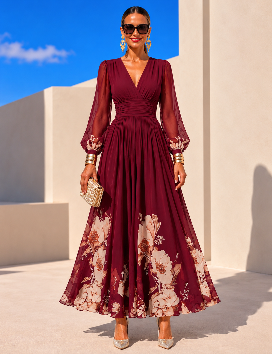 Pirelle - Waist-Defining Floral Maxi Dress
