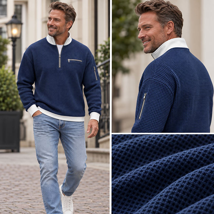 Peldon - Waffle-Knit Quarter-Zip Jumper