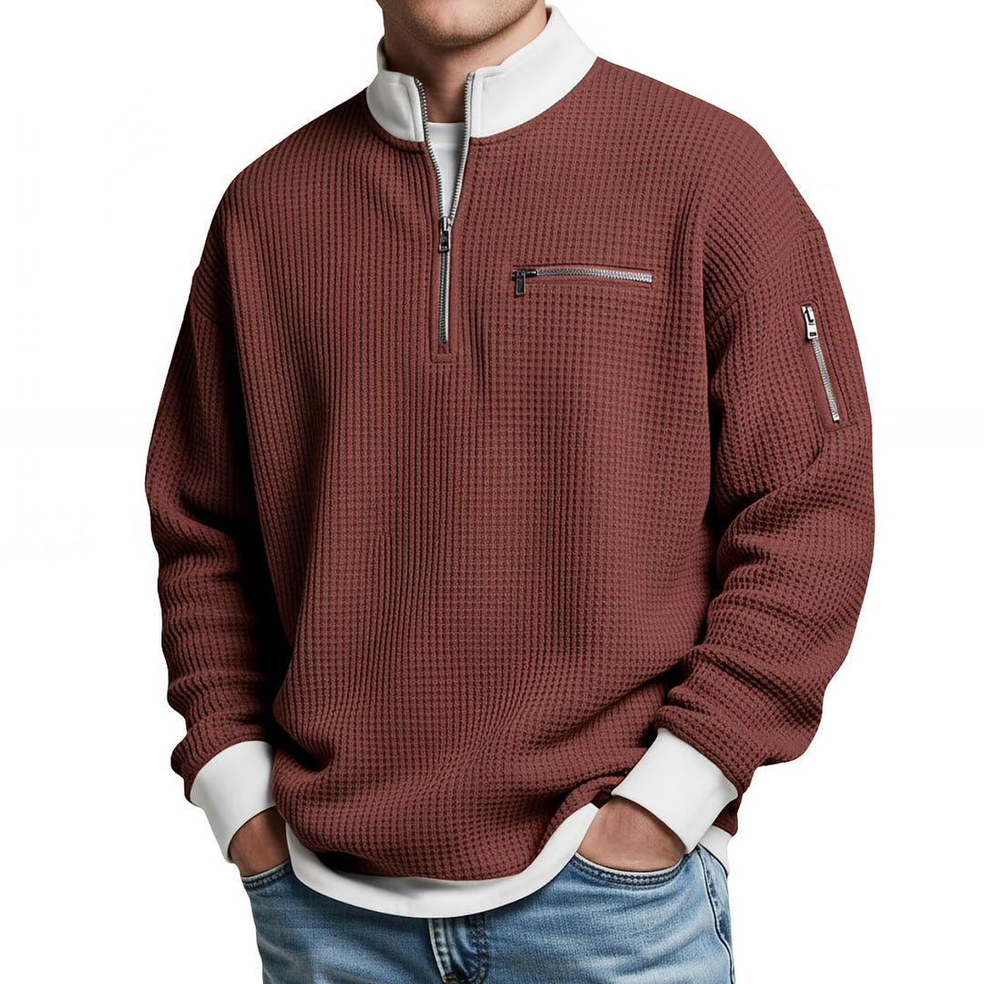 Peldon - Waffle-Knit Quarter-Zip Jumper