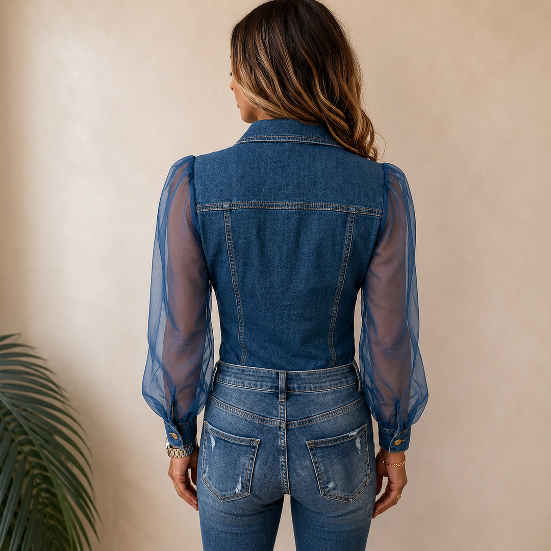 Maren - Sheer Sleeve Button Front Blouse