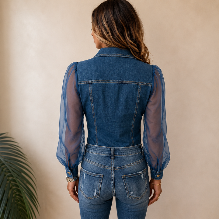 Maren - Sheer Sleeve Button Front Blouse