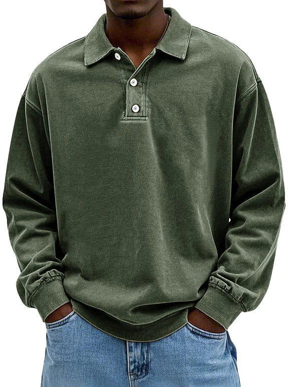 Brychan - Vintage-Wash Long Sleeve Polo Shirt