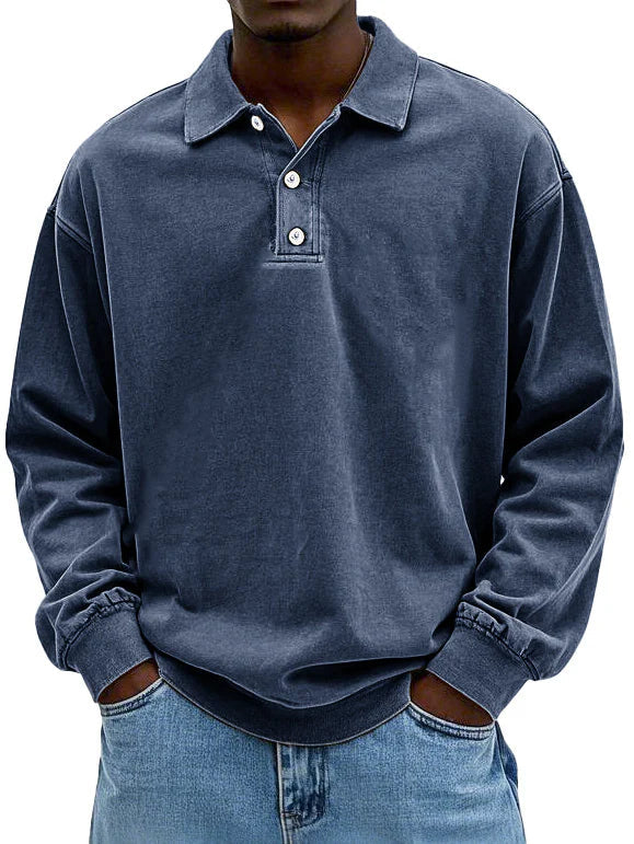 Brychan - Vintage-Wash Long Sleeve Polo Shirt